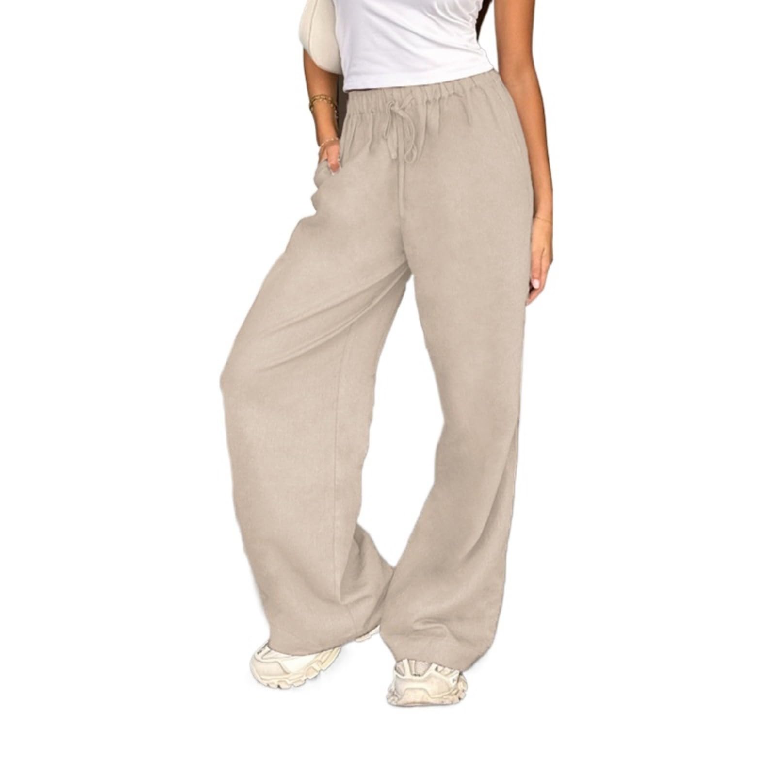 Solid Color Wide-Leg Drawstring Pants for Women - High-Waist Loose Fit Lounge Pants for Home or Casual Going