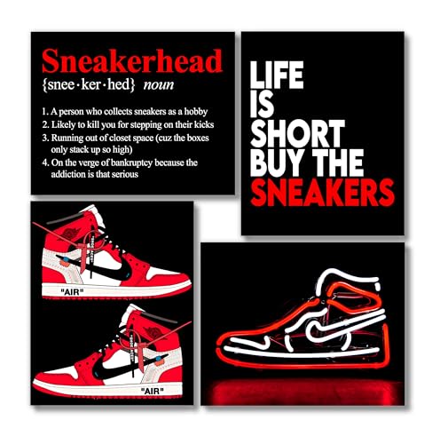 Pôster de tênis (UNFRAMED 20 x 25 conjunto de 4) Hypebeast Wall Art Shoe Decor Sneakerhead Room Deco