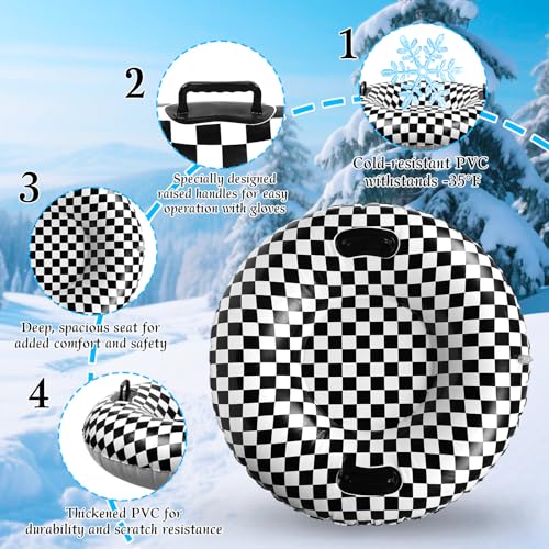 101cm Schwarz-Weiß Karierte Flagge Snow Tube für Kinder und Erwachsene, Kältebeständiges PVC Aufblasbar Schneeschlitten mit Erhöhten Griffen Winter Outdoor Rodelzubehör
