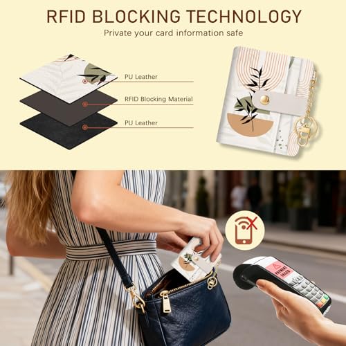 Image of Jogjam Abstract Boho Leaves Rfid Ladies Wallet, Small Slim Thin Compact Credit Card Women Wallet, PU Leather Bifold Cash Zipper Coin Pocket ID Window for Female