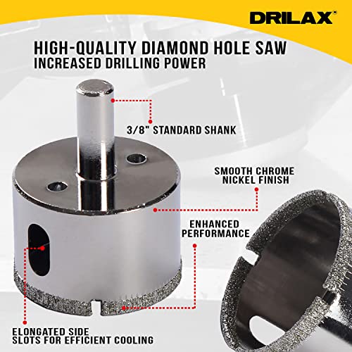 Drilax 1 3/4 Inch Diamond Hole Saw Drill Bit Ceramic, Porcelain Tiles, Glass, Granite Counter Top Shower, Faucet Size 1-3/4 #TOP2