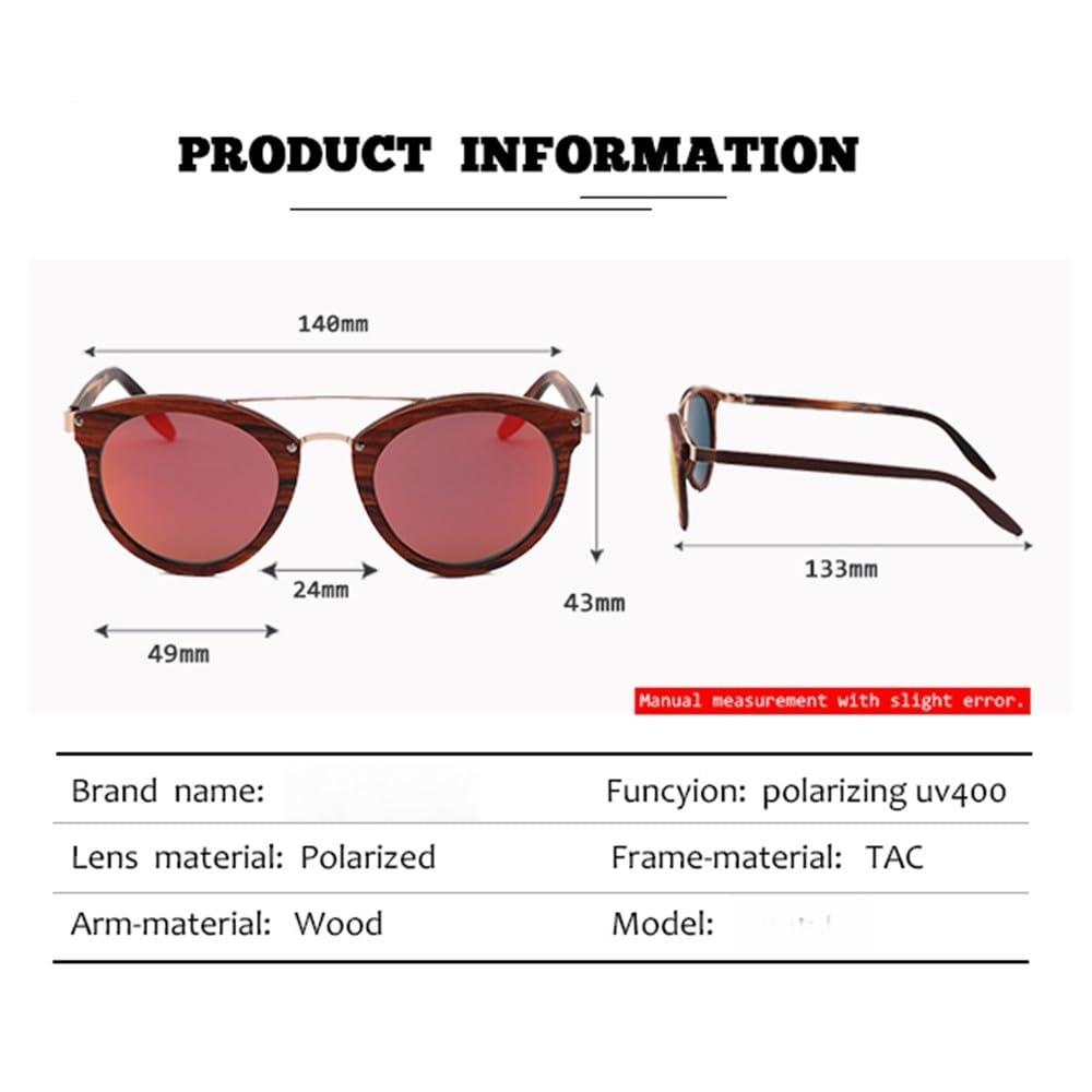 Occhiali da sole in legno, occhiali polarizzati per donna e uomo, UV400, occhiali da sole vintage alla moda per donna, occhiali da sole per esterni