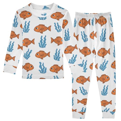 Pajama Sets Long Sleeve Cute Orange Fish Pattern Soft Comfy Sleepwear 2 Piece PJS 3-8T