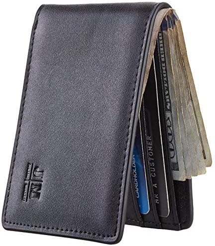 Joymon Mens Slim Minimalist Front Pocket Wallet Genuine Leather ID Window Card Case RFID Blocking
