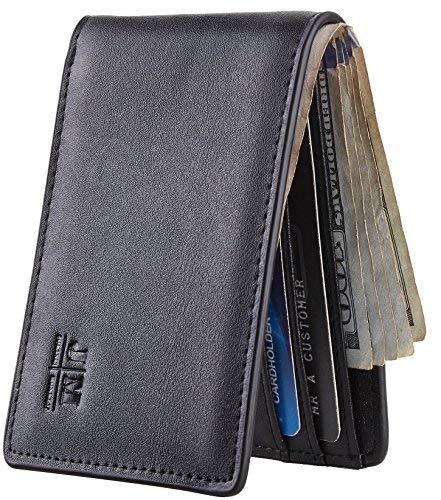 Slim Wallet for Men Minimalist Leather ID Window Front Pocket Bifold Wallet