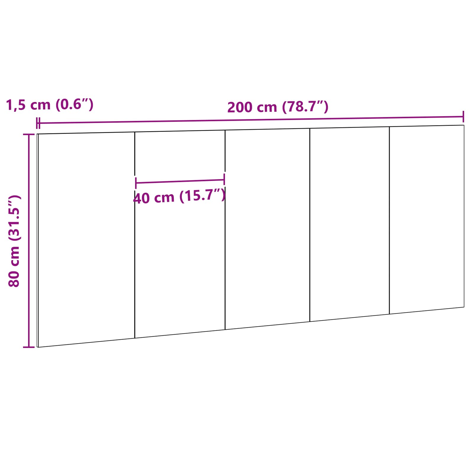 Tête de lit Chêne Noir 200 x 1,5 x 80 cm Matériau en bois massif Tête de chambre à coucher Design élégant Décor moderne Lignes élégantes Durable Tapis facile à monter Tapis