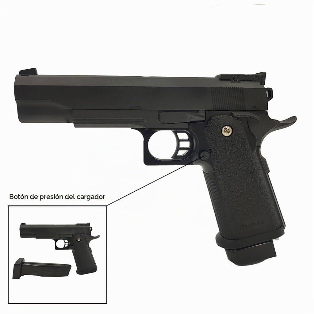 Pistola Airsoft Ball/Modelo Hi-Capa Spring Large/Material: Metal/Potencia 0.5 Joule