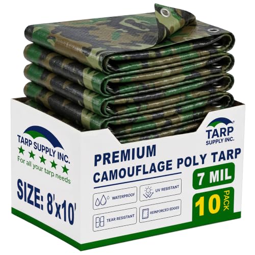 TARP SUPPLY Inc. 8x10ft Camo Tarps, Heavy Duty Waterproof 7 Mil 10 Pack