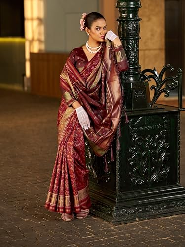 Image of SWORNOF Women's kanjivaram banarasi silk saree Zari Woven for festival Wedding silk with rich pallu Design sarees for women with Unstitched blouse piece