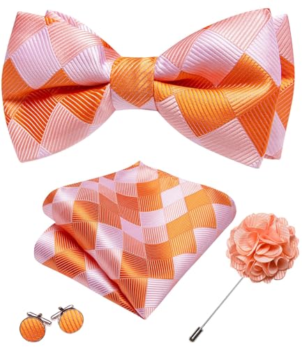 Image of YOHOWA Mens Bow Tie Set Paisley Coloful Pre-tied Bowties Adjustable with Handkerchief Cufflinks Wedding Prom Party