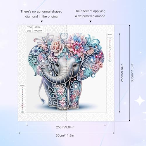 Image of AiYuanzsh 5D Special Shape Diamond Art Kits for Beginners, Diamond Art Painting Kits for Adults, Crystal Rhinestones Diamond Art Painting for Home Wall Decoration Gift 12x12 inch, Elephant