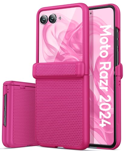 Vihibii for Motorola Razr 2024 Case Slim with Hinge Protection & Front Screen Protector, Slim Thin Stylish Non-Slip Texture Sturdy Full Body Protective Phone Cover Case for Moto Razr 5G 2024, Hot Pink