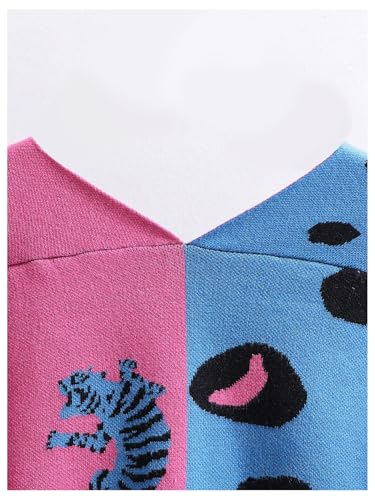 Image of WDIRARA Women's Leopard Tiger Print Cardigan V Neck Long Sleeve Color Block Button Down Sweater Outwear