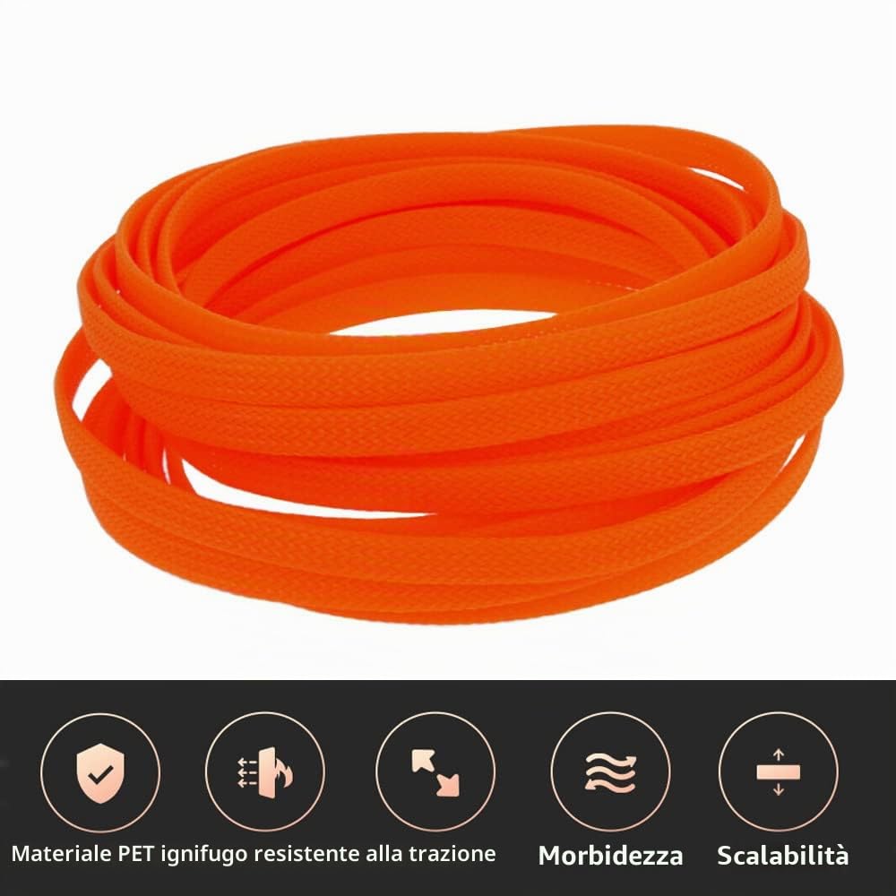 10mm Guaina PET Cavo Intrecciata Manicotto Espandibile Fili Elettrici Gestione Cavi Flessibile Ordinato Protettivo Tubo Isolante Arancia 10 Metri