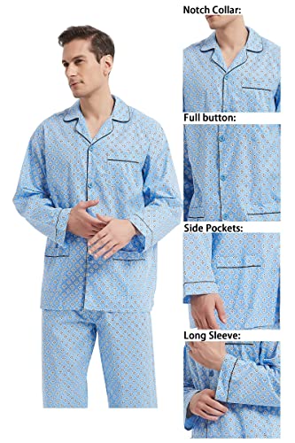 Image of GLOBAL Mens Pajamas Set, 100% Cotton Woven Drawstring Sleepwear Set with Top and Pants /Bottoms