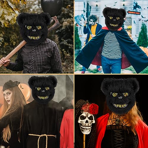 ZZOUFI Halloween Scary Teddy Bear Mask - Plush Bloody Mask for Adults Kids Horror Party Carnival Cosplay (Black) - Image 2