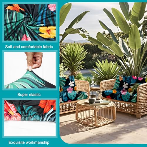 Image of 12 Pcs Stretch Patio Cushion Covers,Outdoor Couch Covers Replacement,Outdoor Couch & Sofa Slipcovers,for Patio Furniture Cushion Covers,Washable Reusable Furniture Protector (Summer Night ,Cover Only)