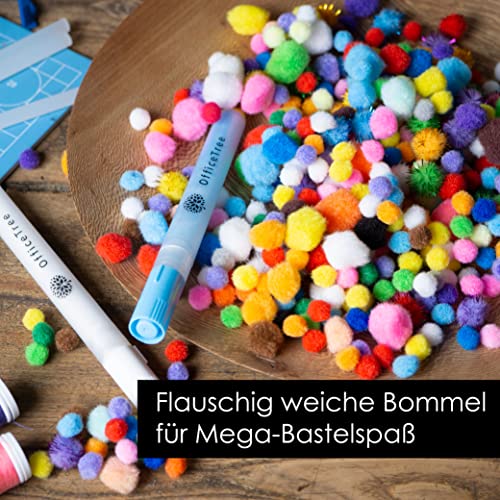 OfficeTree 500 Bunte Pompons zum Basteln Mix - Filzkugeln Bunt verschiedene Größen - Pompoms zum Basteln für Kinder und Erwachsene - Dekorieren Verzieren Nähen DIY