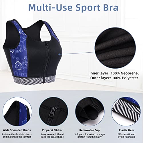 Ctrilady High Impact Workout Sports Support Bra Full Cup Top Vest With Front-Zipper Wirefree For Women Fitness (Style1 Black Sport Bra, Xl (Fits 38C 38D 40A 40B)) #TOP2