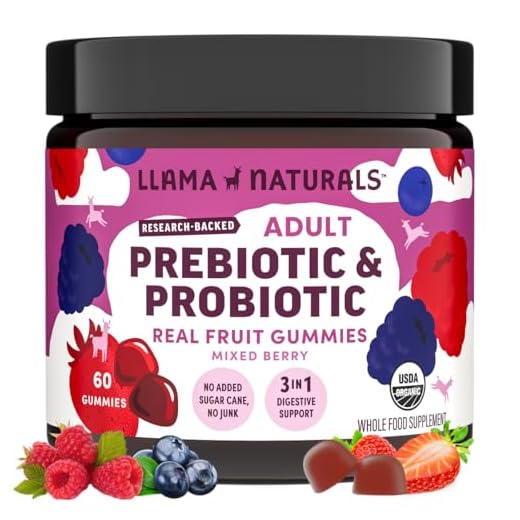 Llama Naturals Probiotics for Women and Men with Prebiotic Fiber, Vegan, Organic, Probiotic Gummies for Gut Health Support, Adults Real Fruit Gummy Vitamins, No Added Sugar Cane, Mixed Berry, 60 Ct