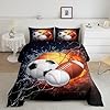 Football Bedding Set Baseball Full Size Comforter Sets Basketball Bedding Soccer Comforter with 2 Pillow Case, Sports Themed Room Decor for Boys Kids Teens, Fire and Ice Decoratives 3 Piece, Cozy #2