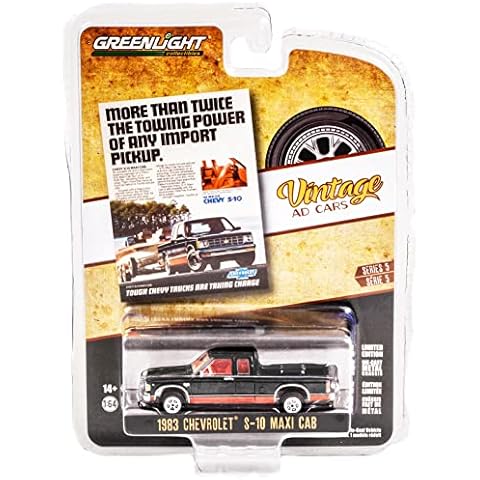 Greenlight 39080 E 1983 Chevy S-10 Maxi-Cab Pickup Truck Black Vintage Ad Cars Series 5 1/64 Modelo fundido a presión Cover