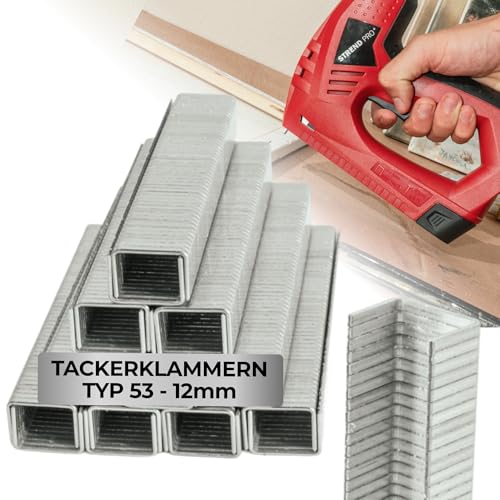 STREND PRO Tackerklammern 12mm - Typ 53 (0.7x11.3 mm) | Tacker Klammern aus Edelstahl 12 mm| 1000 Stück | passend für STREND PRO KABEL Elektrotacker | Metall | Tacker Zubehör | DIY, Basteln STREND PRO Tackerklammern 12mm - Typ 53 (0.7x11.3 mm) | Tacker Klammern aus Edelstahl 12 mm| 1000 Stück | passend für STREND PRO KABEL Elektrotacker | Metall | Tacker Zubehör | DIY, Basteln