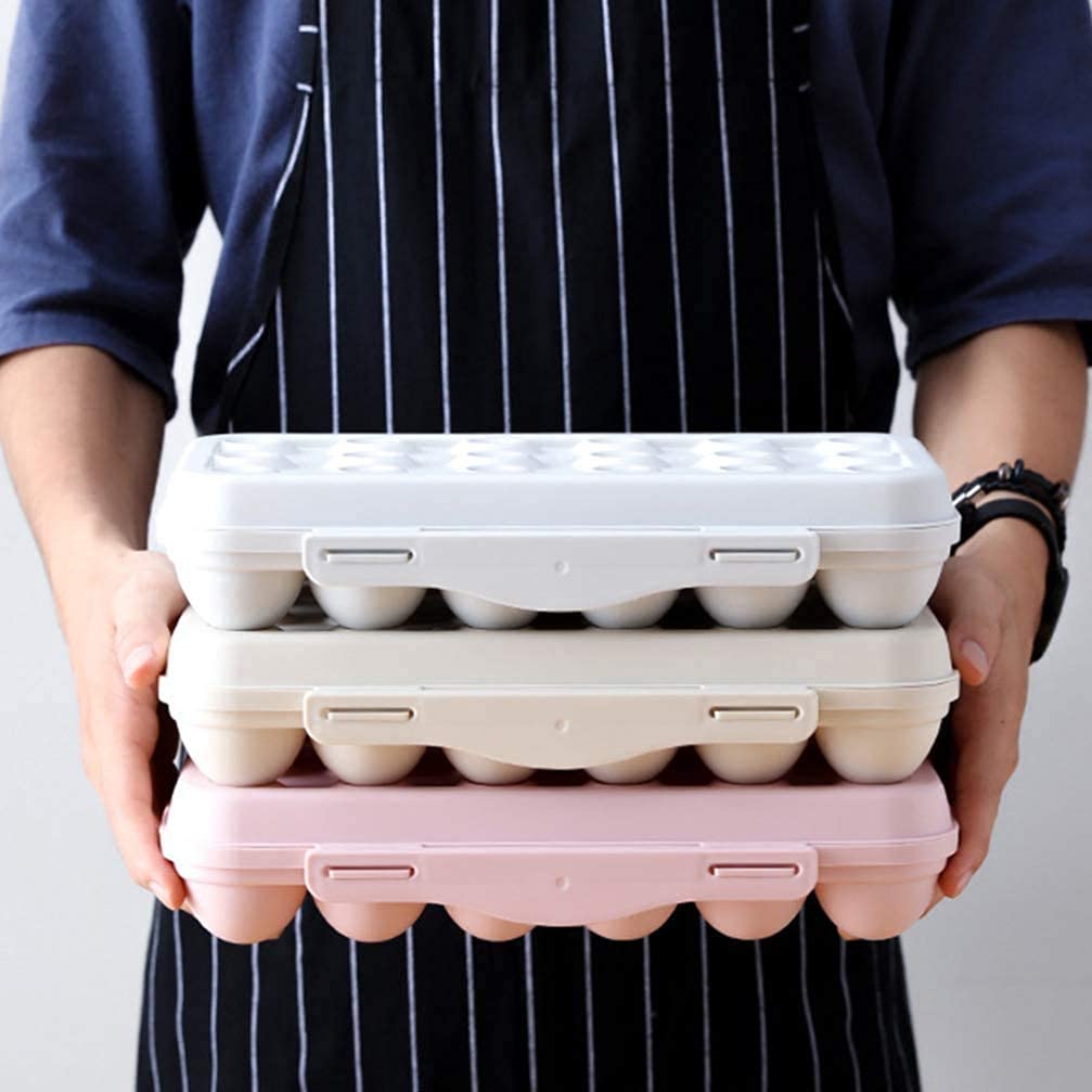 HAKKU Plastic for Fridge Egg Holder for Fridge/Freezer, Stackable Egg Tray With Lid, Egg Storage Box Carrier, BPA-Free Fridge Organizer 18 Grid Eggs (Pink, MIN 2 Quantity) 4