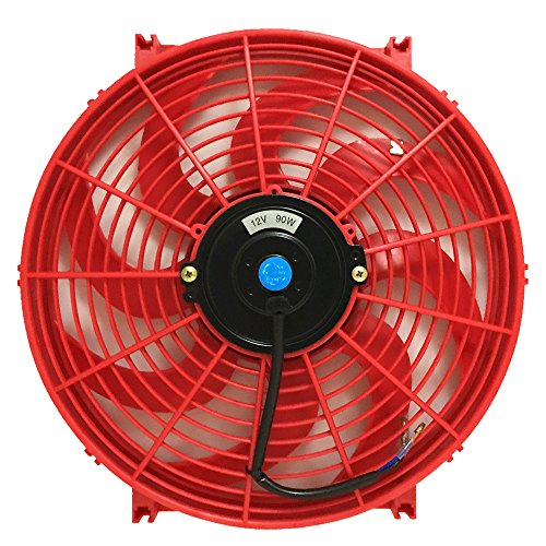 Upgr8 Universal High Performance 12V Slim Straight Blades Electric Cooling Radiator Fan With Fan Mounting Kit (14 Inch, Red)