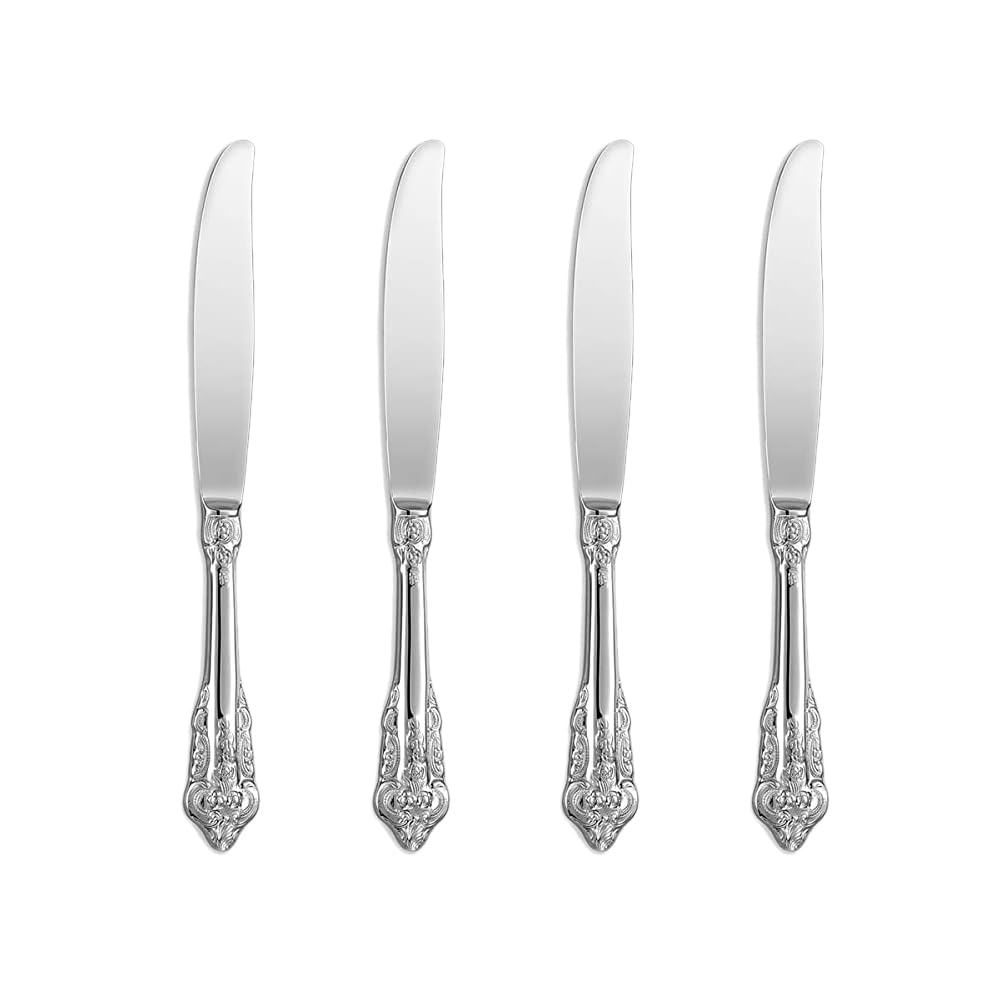 BOUBUI 4-Piece Dinner Knives, 18/10 Stainless Steel Large Table Knives, 9.5 Inches, Fine Mirror Polished, Dishwasher Safe, Silver