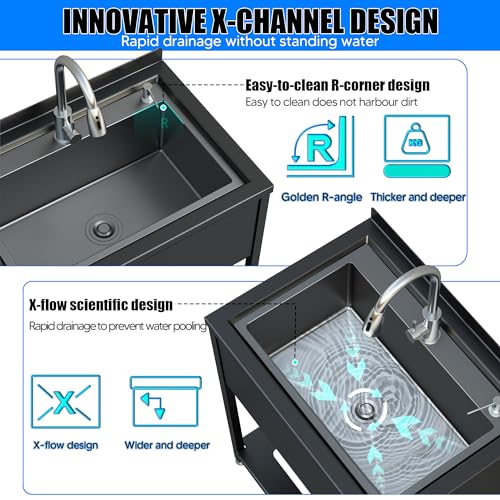 30inch Stainless Steel Utility Sink, Commercial Kitchen Single Bowl Sink with Cold and Hot Water Faucet,Hoses and Drain Kit,Stainless Utility Sink for Kitchens, Bathrooms, Garage, Laundry Room