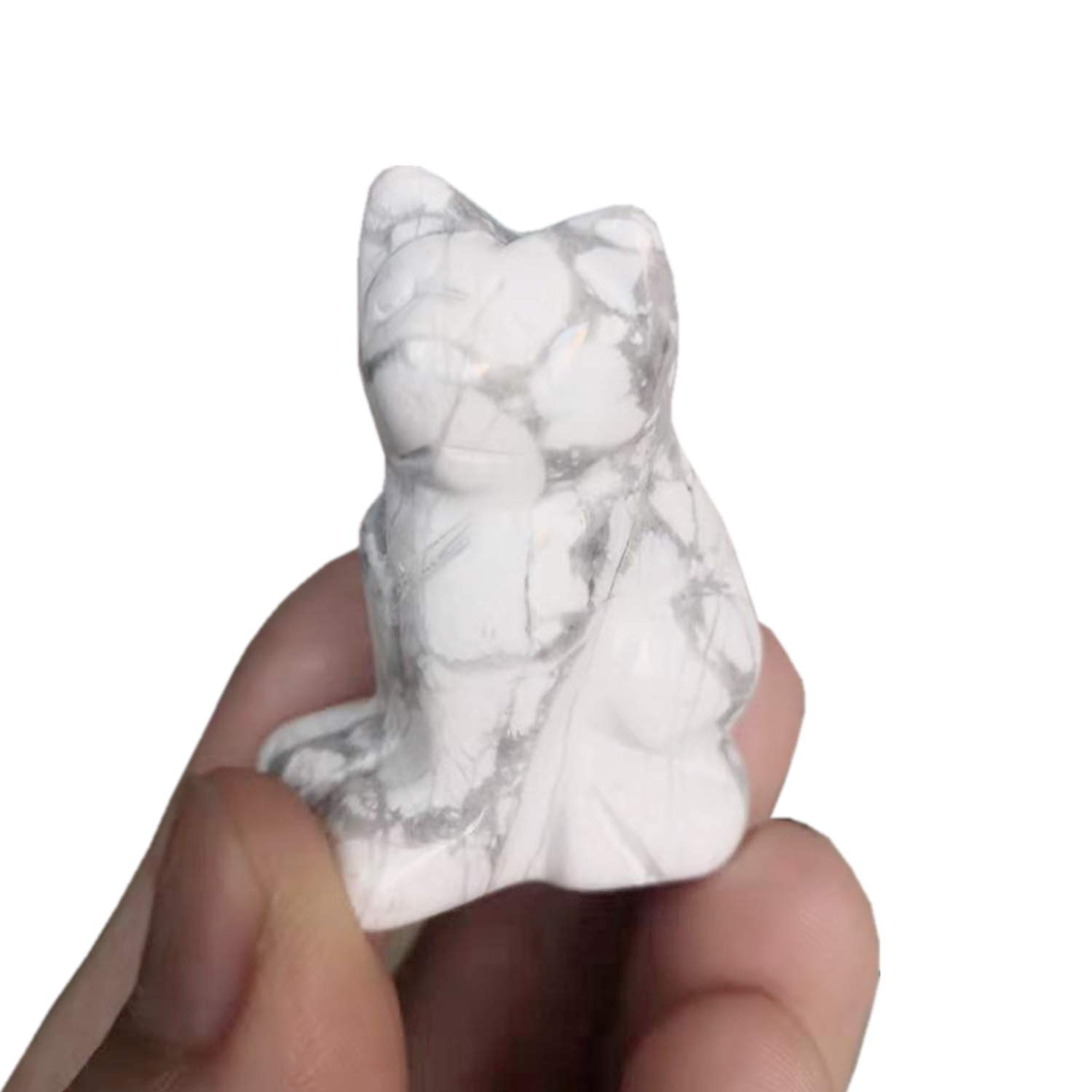 Manekieko 2 x Natural White Howlith Turquoise Happy Cat Crystal and Healing Stone Collection Figure, 1.5 Inches Desk Decoration - Image 2