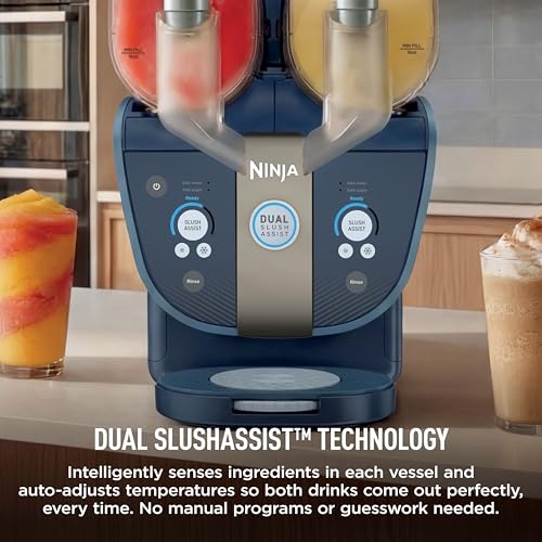 Image of Ninja SLUSHi Twist Smart Frozen Drink Maker with Dual SlushAssist | Dual Barrel for 2 Flavors at Once | 144 oz |14 Temperature Controls, Frozen Cocktails, Margaritas, Slushies & More | Blue | FS701BL