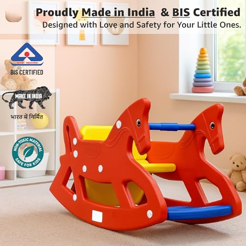 Image of Amazon Brand - Jam & Honey Roxy 2-in-1 Convertible Rocking Horse & Study Table | Kids Ride-On Toy with Ergonomic Design, Durable Plastic, BIS Certified | Indoor & Outdoor Play | 2-6 Years