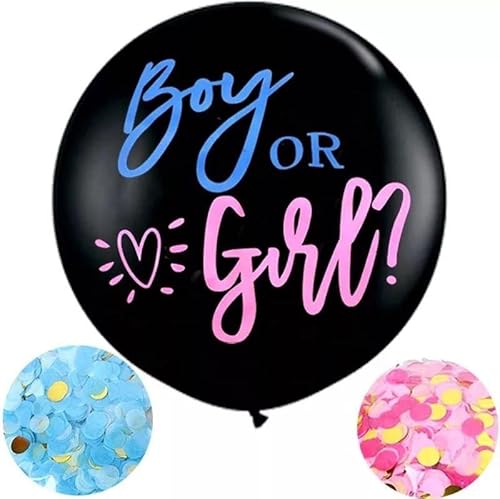 Generic 2BG-BLACK One Gender Reveal Balloon With Confetti, 36 Inch Black Balloons With Pink And Blue Confetti For Boy Or Girl Baby Shower, Party Gender Reveal Balloons Gender Reveal Party Supplies And Decoratio cover