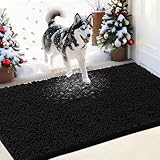 IM HOME Chenille Absorbent Outdoor Doormat 36' x 24', Washable Muddy Door Mats for Dog Non Slip Indoor Doormat Dog Mat for Muddy Paw Front Inside Doormats for Entryway Black