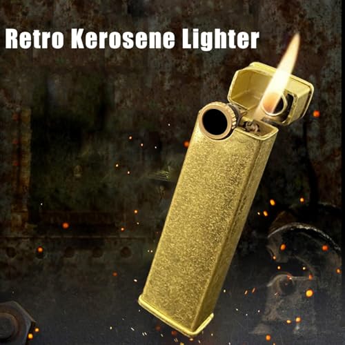 Image of Smoke King Vintage Metal Wheel Lighter Flip Top, Windproof Flint Ignition, Pocket-Size Retro Lighter for Men Refillable, Portable, Antique Style Gift Box Included (Fuel Not Included)