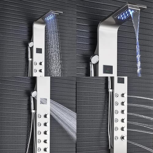 Sistema de Panel de Ducha de Alto Flujo con Pantalla Digital LED, Torre de Panel de Ducha Multifunción en Acero Inoxidable con 4 Salidas de Agua miniatura 7