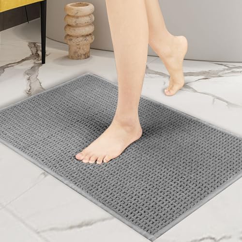 Otauoaea Alfombra Baño 40 x 60 cm,Alfombra de Baño de Chenilla Antideslizante y Lavable,Alfombra de Baño Suave y Extra Absorbente para el Suelo del Baño,Bañera,Ducha,Gris Oscuro