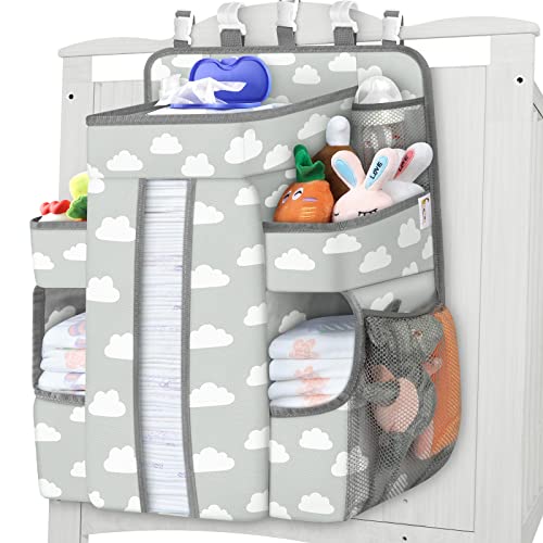 Image of Maliton XL Changing Table Organizer, Hanging Diaper Organizer for Cirb, Pack n Play Diaper Holder, Baby Accessories for Crib, Baby Essentials for Newborn, Baby Shower Gifts(Grey Cloud)