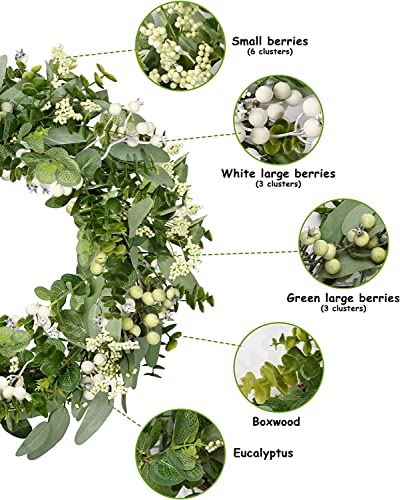 Green Eucalyptus Leaf Wreath, Vlorart 18 Inch Artificial Spring Wreaths For Front Door Decor Boxwood Wreath With Big Berries, Farmhouse Greenery Wreath Outside Year Round - Indoor/Outdoor #TOP2