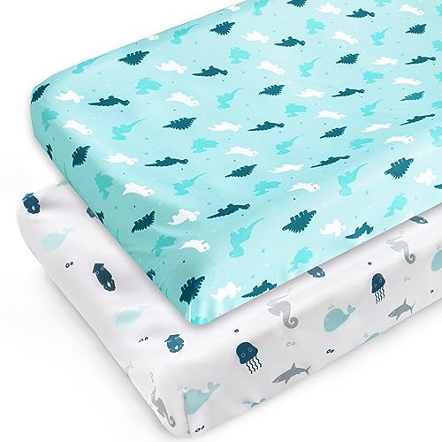 Image of Changing Pad Cover for Boys Girls 2 Pack, Comfy & Breathable Changing Table Cover for 32''x16" Changing Table Pads, Diaper Changing Pad Cover, Aqua