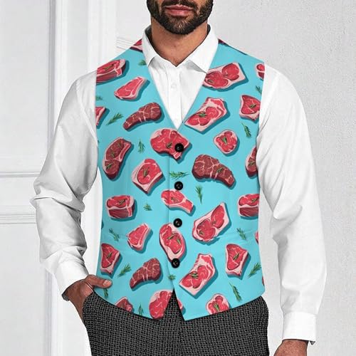 Meat Slices Pattern Print Men's Suit Vest Waistcoat Vests Formal Dress with 2 Pockets for Business Casual Tuxedo2