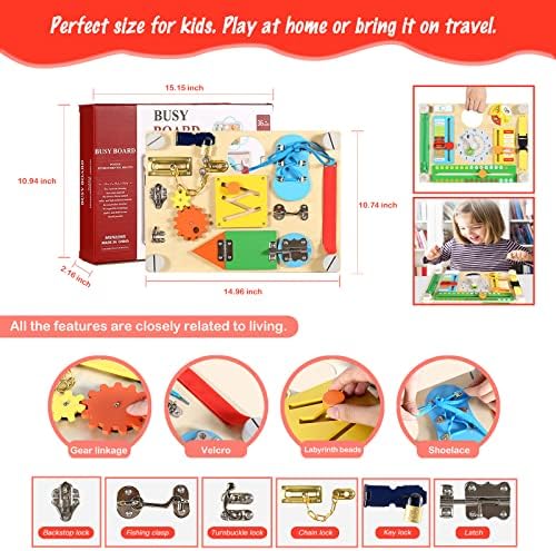 Smartwo Double-Sided Busy Board, 20+ Montessori Activities Wooden Sensory Toy for Preschool Educational Learning, Train Kid’s Fine Motor, Concentration, and Life Skill Abilities 8 51r2KQOG LL. AC