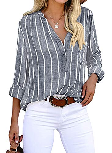 Cindeyar Bluse Damen Langarm Streifen Oberteile Casual Langarmshirt Tops Lose Baumwolle Tunika Hemd