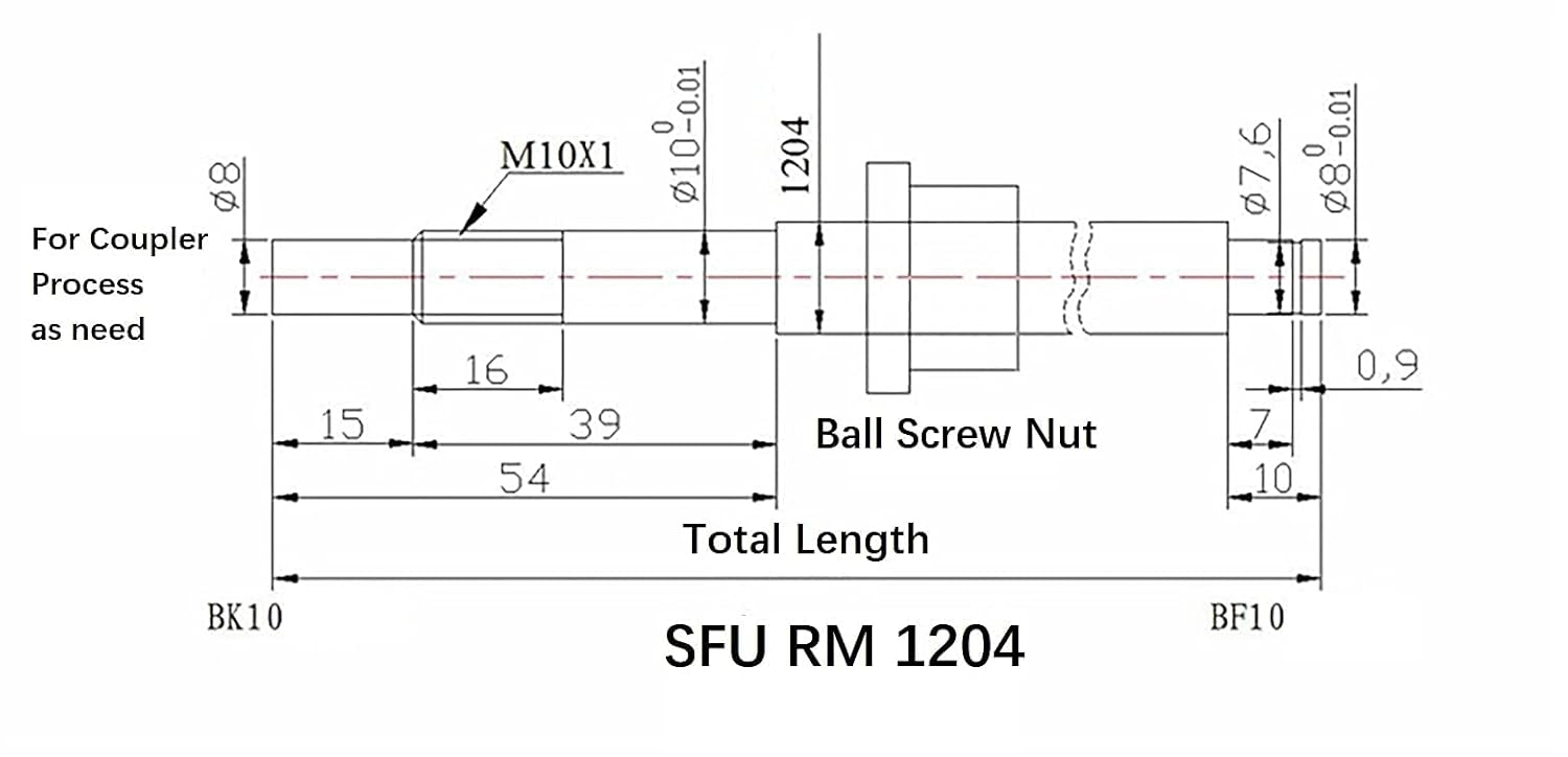 Bo CNC Kit 12mm Ballscrew 780mm SFU1204 RM1204 + 15mm Linear Motion Rail Set 780mm, Ball Screw Nut+ BK/BF10 Supports+ Coupler+ Nut Housing+ Motor Bracket for Nema 23+ 2Pcs HGH15 Linear Rail Kit
