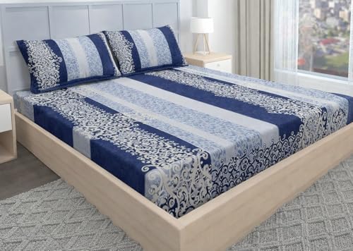 Image of BEVI Home Super Fabric 300 TC Microfiber Double King Size Bedsheet with 2 Pillow Covers - Printed Bedsheet (90x95) Blue Print
