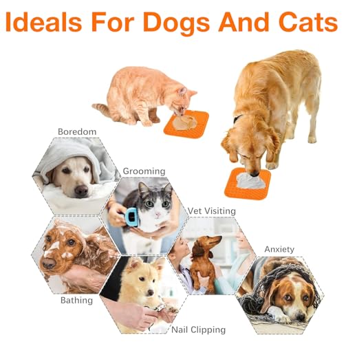 Image of Licking Mat for Dogs and Cats | Premium Lick Mat Suction Cups | Anxiety and Boredom Relief | Slow Feeding Mat Puzzle Toy | Food Grade Silicone Distraction Toy (Orange)