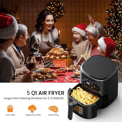 GarveeHome Air Fryer 5 QT 8-in-1 Functions, Air Fryer Oven with Touch Screen, Air Fry, Roast, Bake, Broil, Preheat Mode, Digital Small Air Fryer, Nonstick Dishwasher-Safe Basket, Black