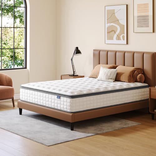 Vesgantti Full Size Mattress, 10 Inch Hybrid Full Mattress in a Box, Pillow Top Double Bed Mattresses, Foam and Pocket Coils Innerspring Mattresses, Pressure Relief, Medium Firm Plush Feel